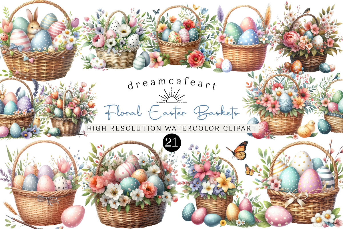 Watercolor Floral Easter Baskets, an Illustration by DreamCafeArt (Photo 1 of 6)