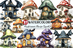 Halloween Mushroom House Clipart, an Illustration by Rose Art