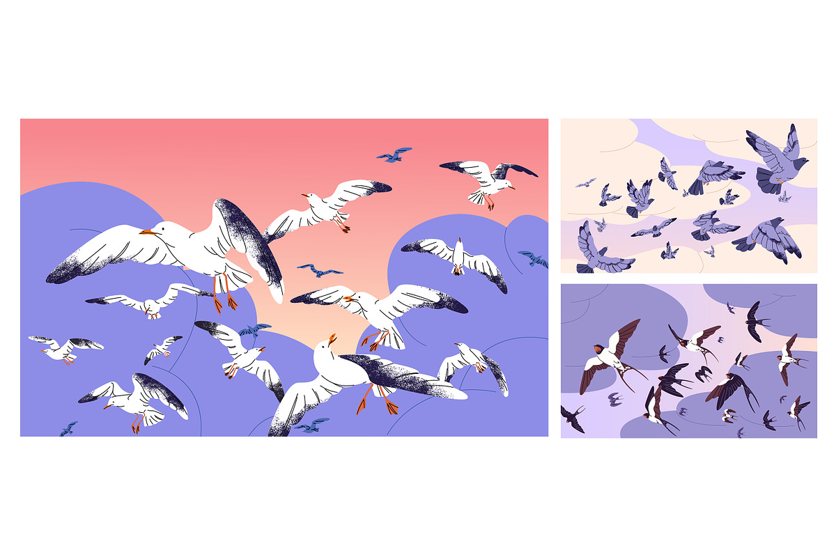 Birds fly in sky, seamless patterns, an Animal Illustration by PaperTrident (Photo 1 of 16)
