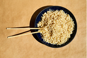 Bowl of cooked instant noodles with, a Food & Drink Photo by Gladkov photography