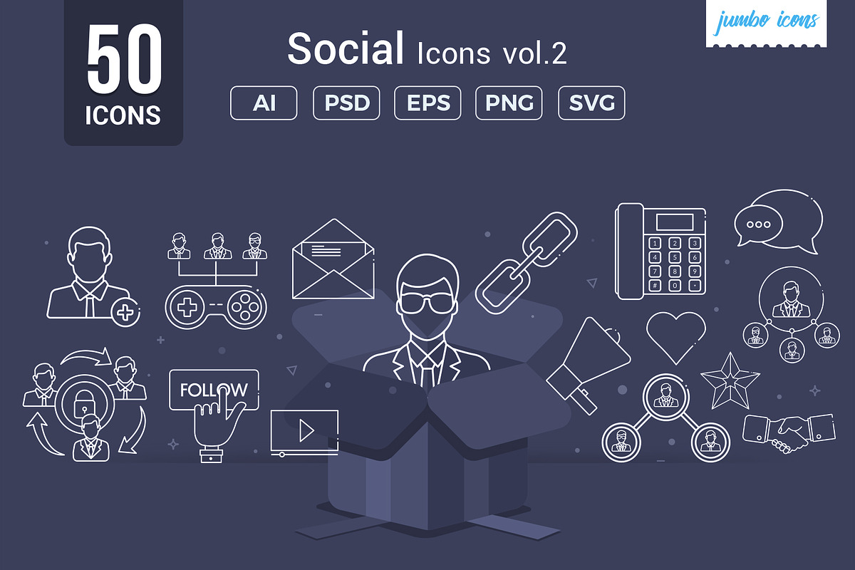 Social Line Icons V2, an Outline Icon by Jumbo Icons (Photo 1 of 5)