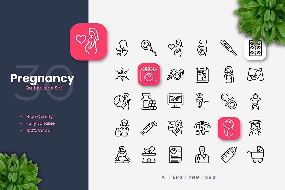 Pregnancy Outline Icons, an Outline Icon by Upnowgraphic