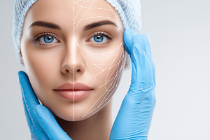 Woman with hairnet and blue gloves, a Health & Medical Photo by MistyDay