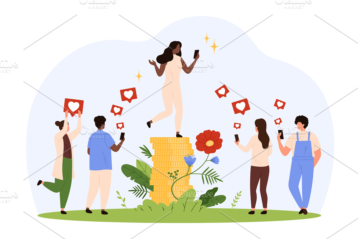 Influencer celebrity gaining social, a Technology Illustration by Flashvector