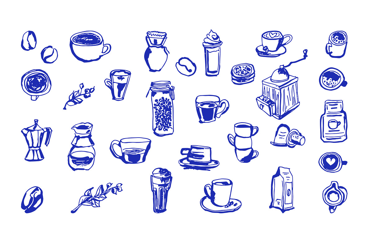Hand-drawn coffee illustrations, a Food Illustration by Anada Arty