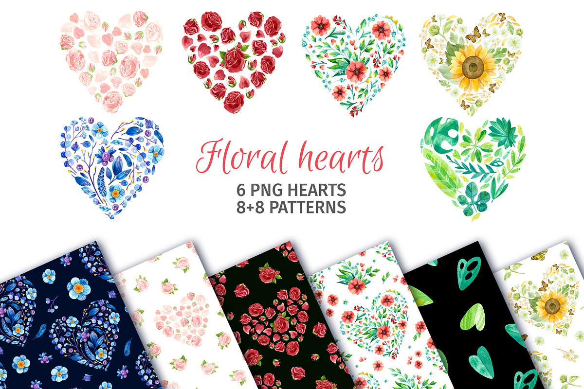 Floral Hearts Clipart & Patterns, a Decorative Illustration by Valin Malin (Photo 1 of 16)