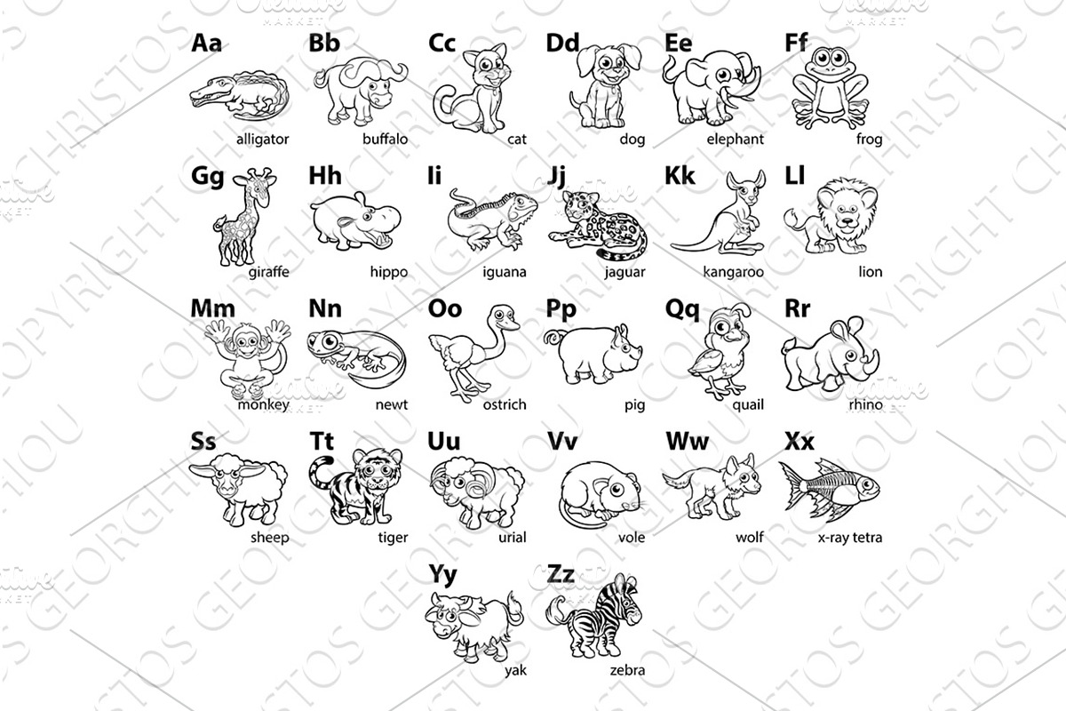 Cartoon Animal Alphabet Letters, an Education Illustration by Christos Georghiou