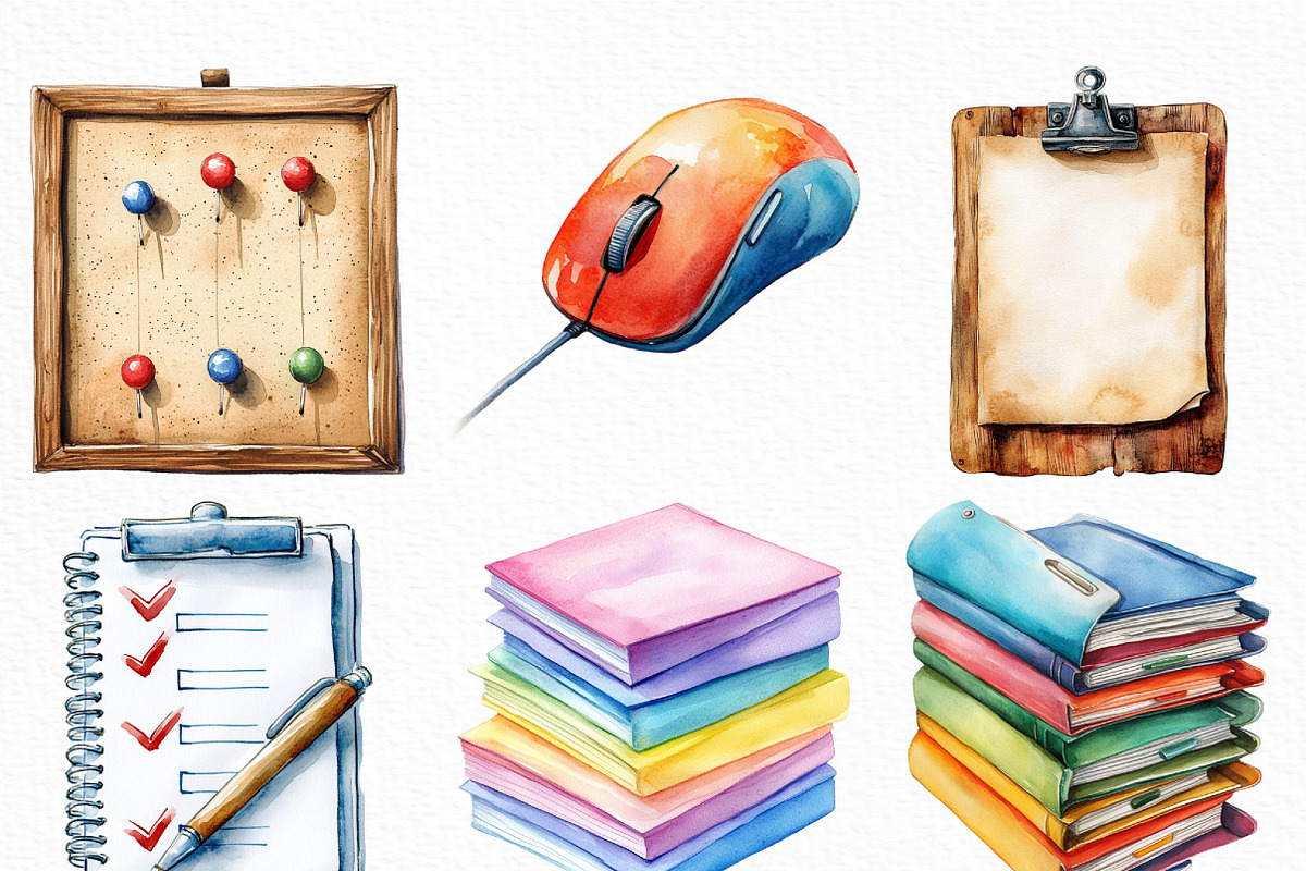 Watercolor Office Time Clipart, an Illustration by Craft Nest (Photo 5 of 6)