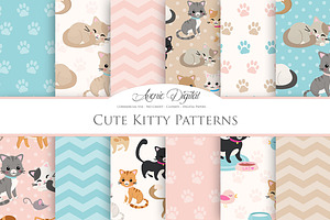 Cute Cat Digital Paper Patterns