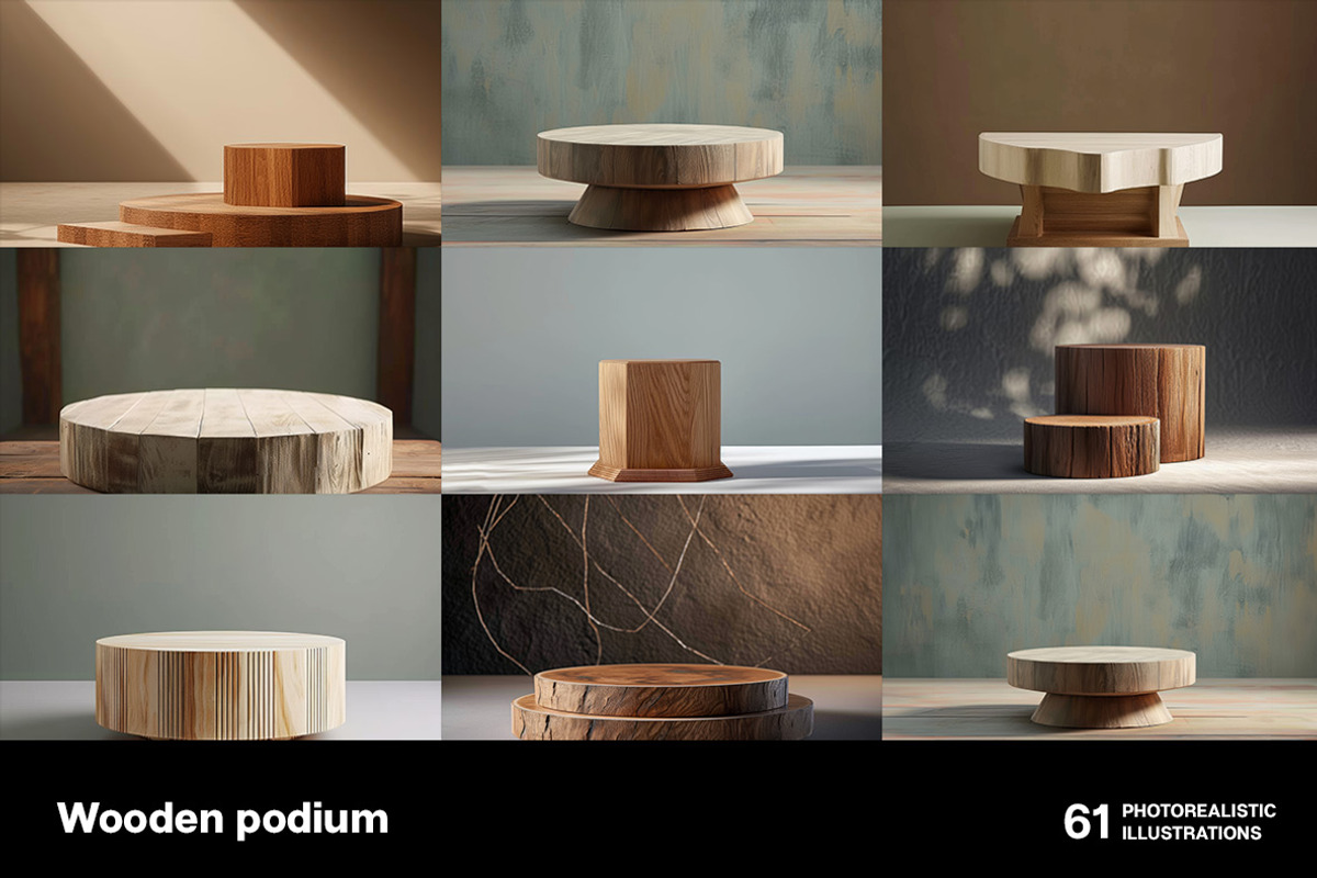 Wooden podiums. 61 images, a Decorative Illustration by Handmadefont (Photo 2 of 14)