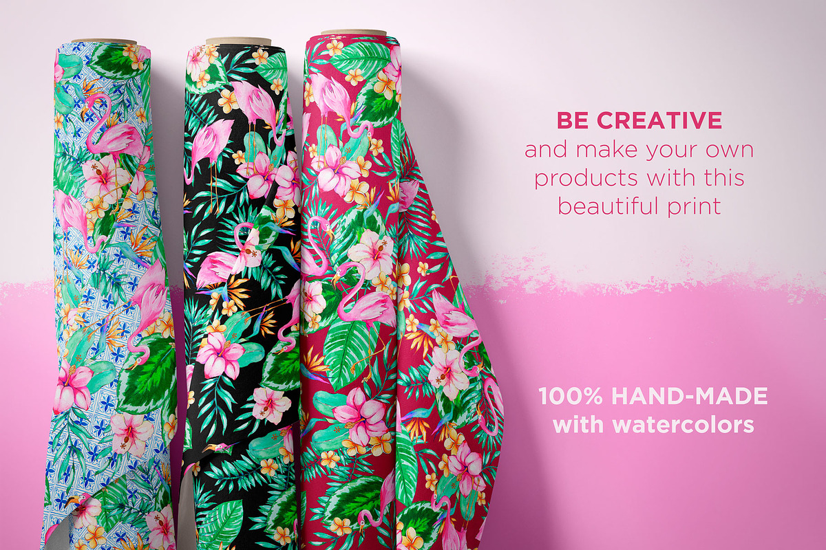 Pink flamingos watercolor patterns, a Pattern Graphic by Laura Camoe (Photo 4 of 4)