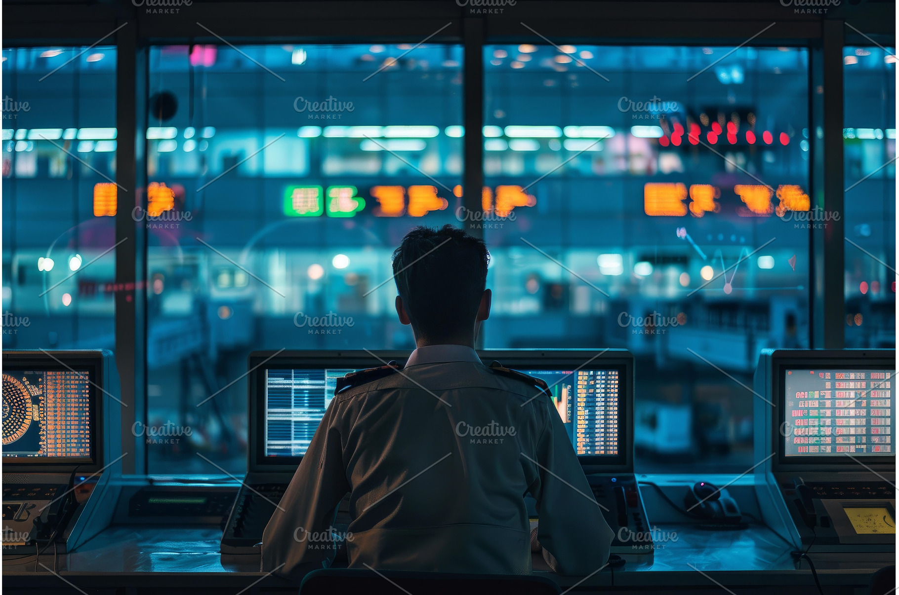 Air traffic controller working at, a Transportation Photo by Ylivdesign