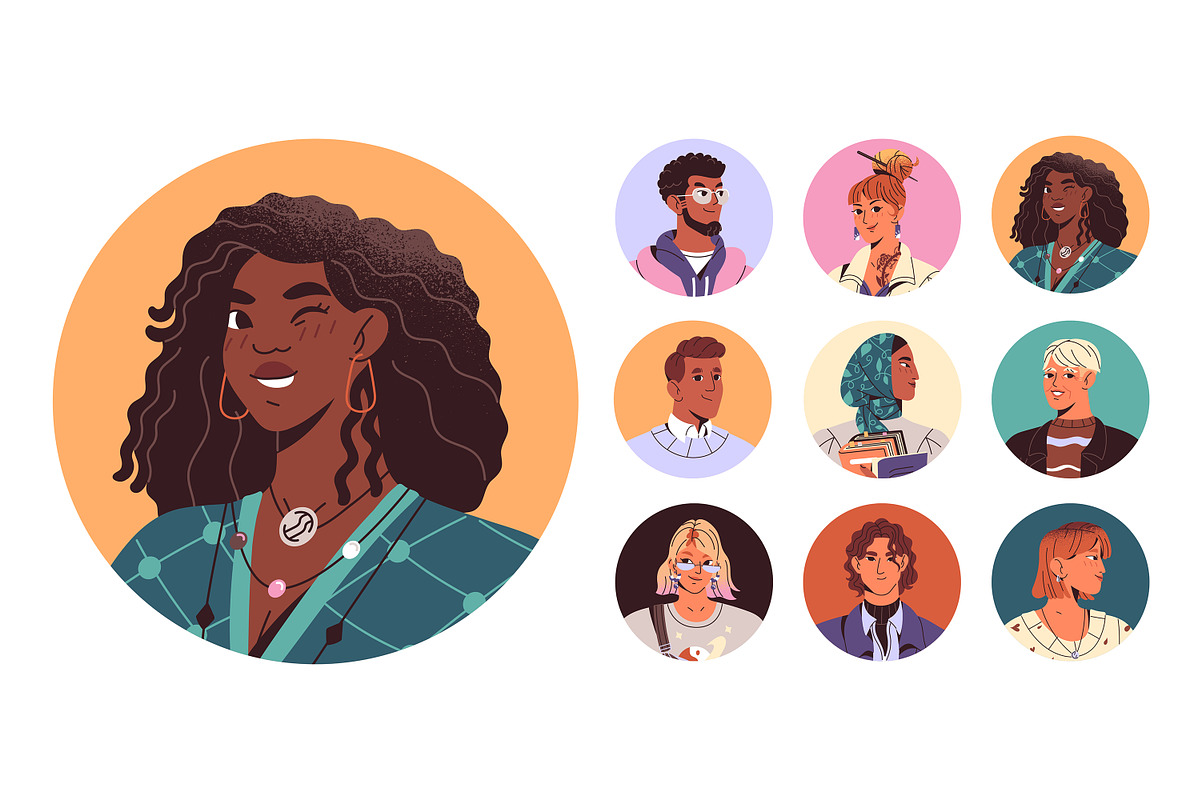 Happy people portraits, avatars set, a Person Illustration by PaperTrident (Photo 1 of 10)