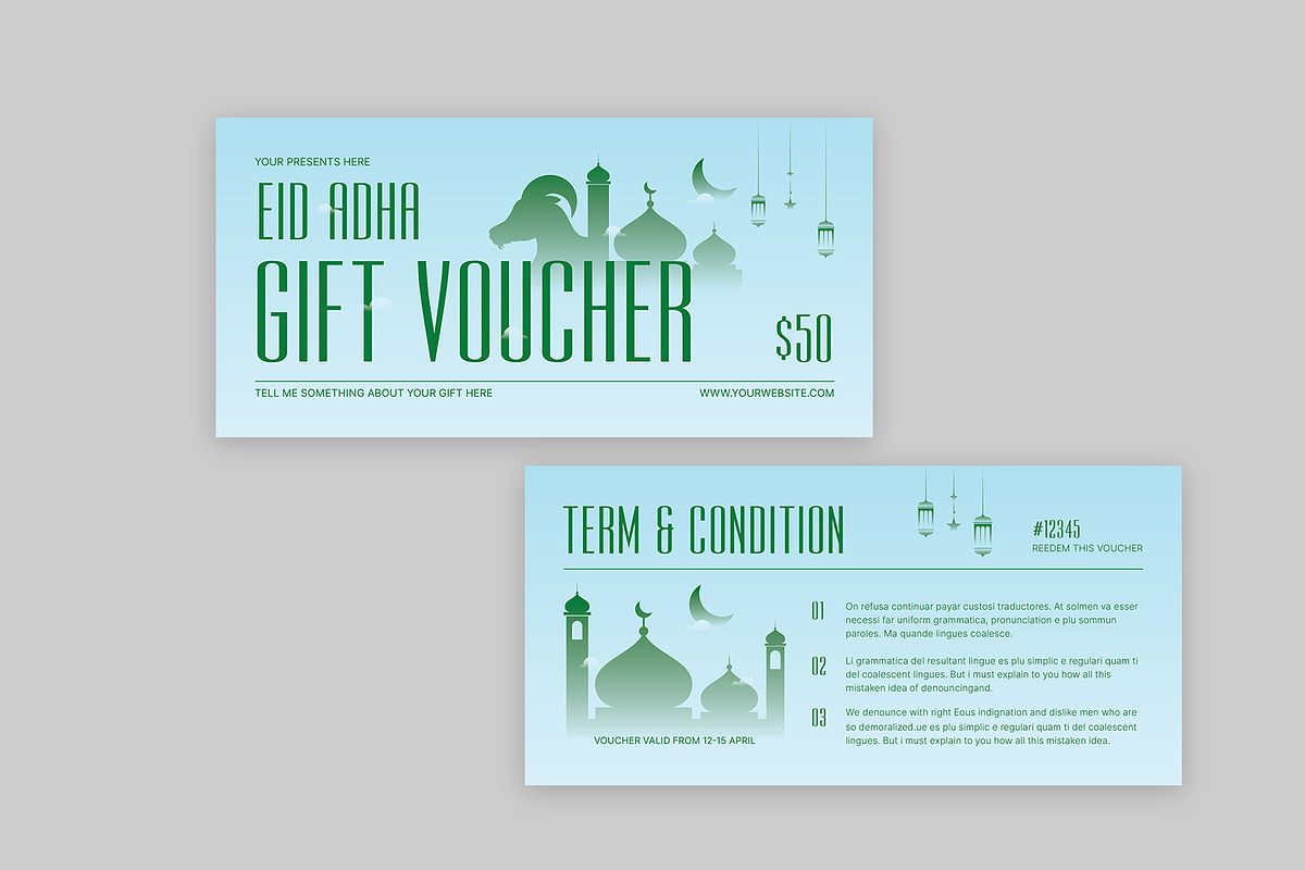 Blue Green Eid Al Adha Voucher, a Card Template by Neermana (Photo 2 of 4)