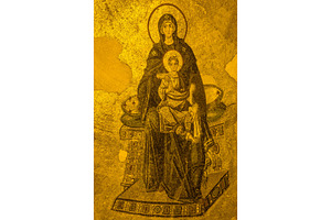 Ancient Apse mosaic of the Theotokos (Virgin Mother and Child) i, an Architecture Photo by Leonid Andronov
