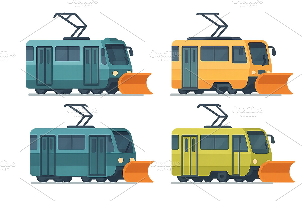 Different types of snow plow trams, a Transportation Illustration by ZinetroN