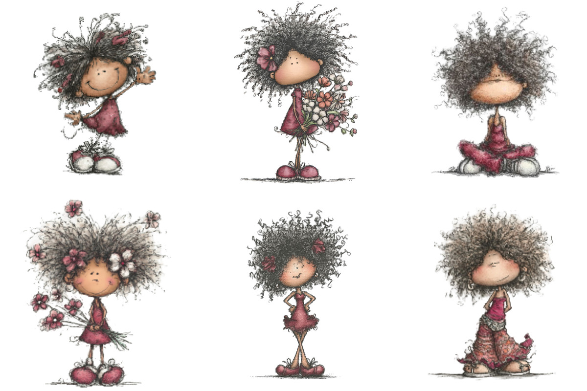 Whimsical Black Afro Girl Clipart, an Illustration by Designking (Photo 7 of 7)