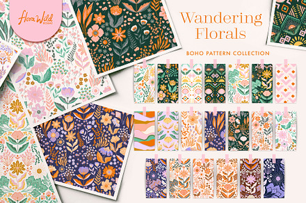 Wandering Bohemian Folk Florals, a Pattern Graphic by Flora Wild Designs