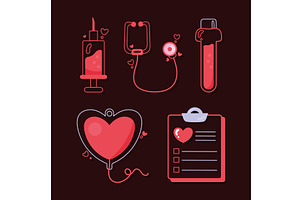 five blood donate icons, an Object Illustration by studiogstock