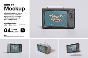 Retro TV Mockup Bundle Set, an Advertising Mockup by Rielismee