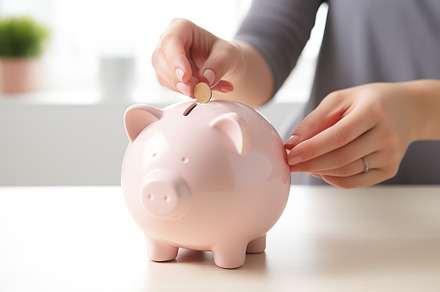 Female hand putting coin into piggybank on wooden background, a Business Photo by AlyaAnd