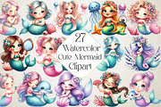 Cute Mermaid Watercolor Clipart, an Illustration by DreamPrint404 (Thumbnail 1 of 6)