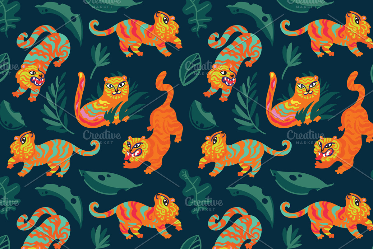 Chinese Tigers, a Pattern Graphic by PenguinHouse (Photo 4 of 12)