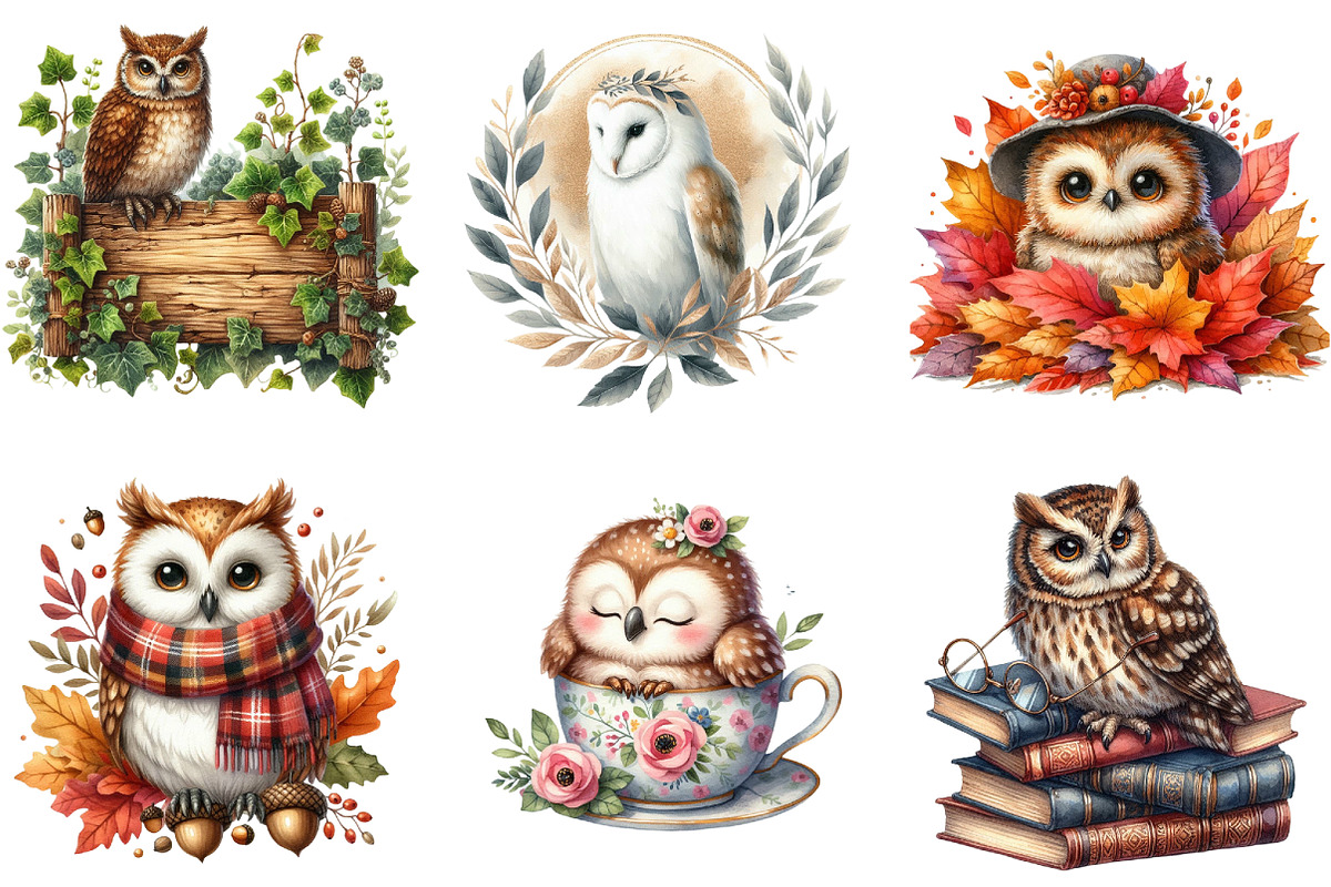 Watercolor Owl Clipart, an Illustration by DreamArtGraphic (Photo 4 of 4)