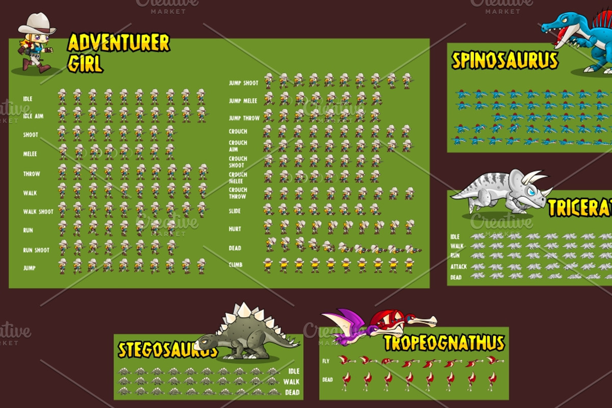 Dino World - Game Sprites, an Illustration by pzUH