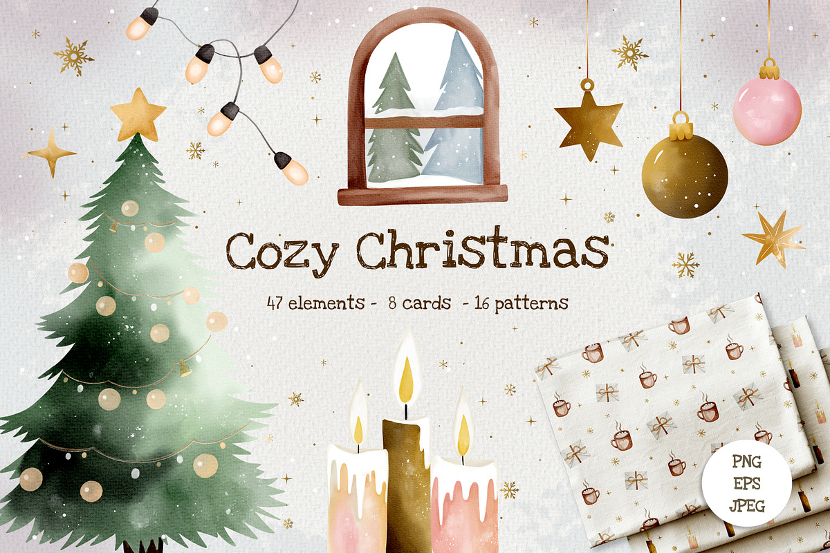 Cozy Christmas Watercolor Set, an Illustration by Hanna's ArtLab (Photo 1 of 9)