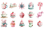 Kawaii Pink Mint Christmas Clipart, an Illustration by Designking (Thumbnail 2 of 6)