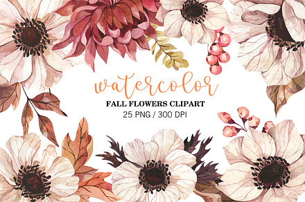 Watercolor Fall Clipart, Floral PNG, a Seasonal Illustration by PatternPalette