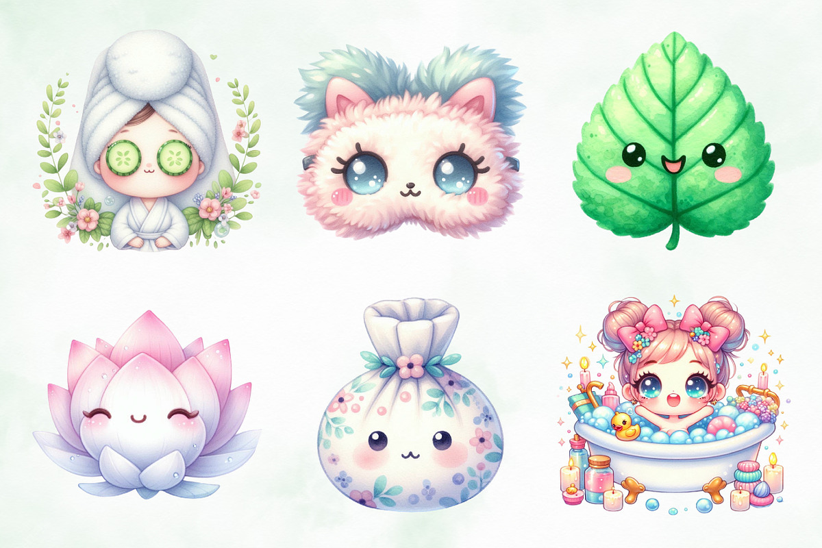 Cute Kawaii Spa Girl Clipart, an Illustration by Creative Art (Photo 2 of 7)