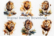 Watercolor Lion Clipart Set, an Animal Illustration by GalaDesign03 (Thumbnail 3 of 7)