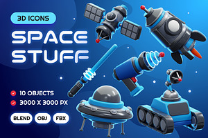 Space Stuff 3D Icons, an Object 3D Model by Rakata Studio