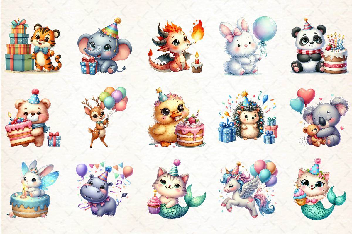 Cute Animals Birthday Clipart, an Illustration by DreamCafeArt (Photo 2 of 5)