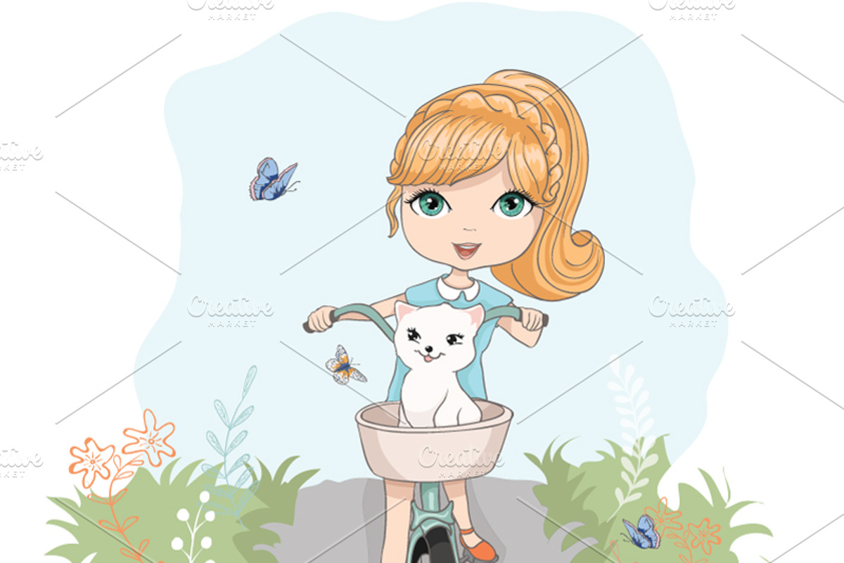 set with 32 cartoon girls-cute girls, an Animal Illustration by StudioLondon (Photo 12 of 33)