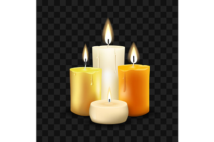 Burning candles set on transparent