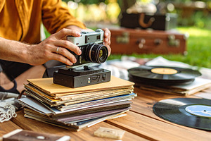 Person captures memories using a classic film camera surrounded, a Person Photo by DanFLCreativo