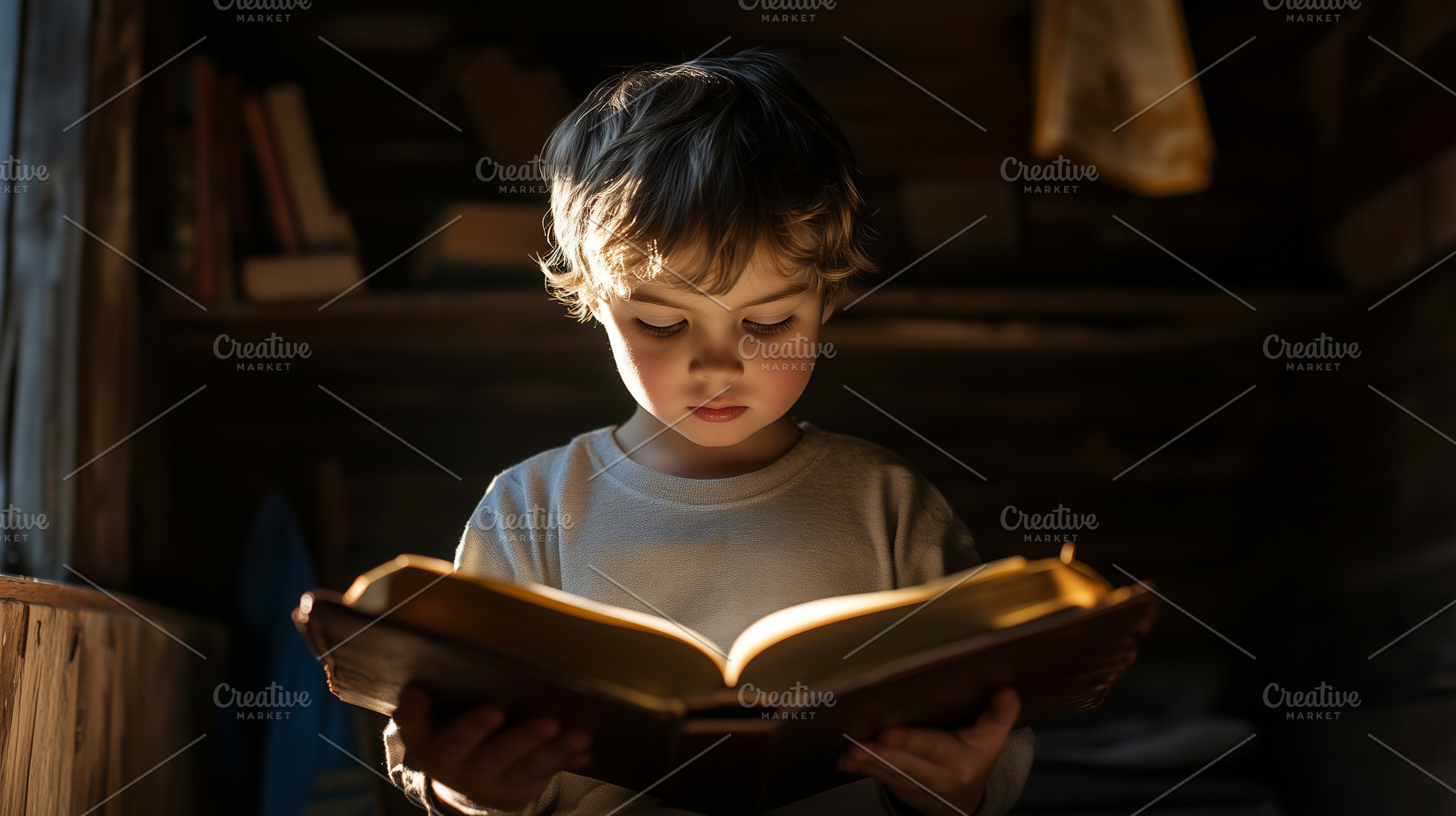 Little boy reads Holy Bible or book, a Person Photo by MistyDay