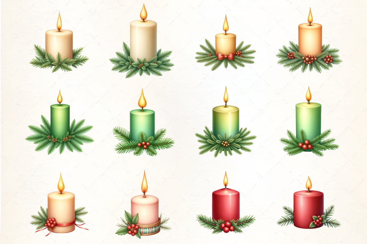 Christmas Candle with Pine Branch Cl, an Illustration by CrexoraLab (Photo 3 of 5)