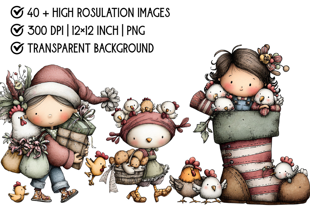Christmas Crazy Chicken Lady Clipart, an Illustration by Pixels.Craft (Photo 4 of 6)