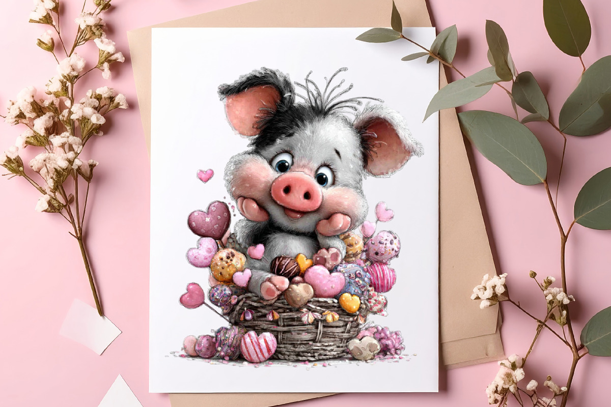 Quirky Valentine Pig Clipart, an Illustration by SinaCreation (Photo 8 of 11)