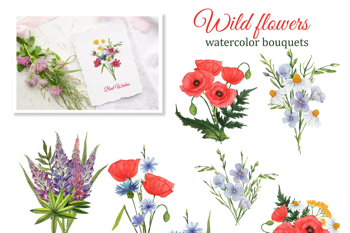Summer Watercolor Wild Flowers, a Seasonal Illustration by s.yanyeva (Photo 8 of 11)