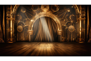 vintage gold stage background ai, an Arts & Entertainment Photo by pikepicture