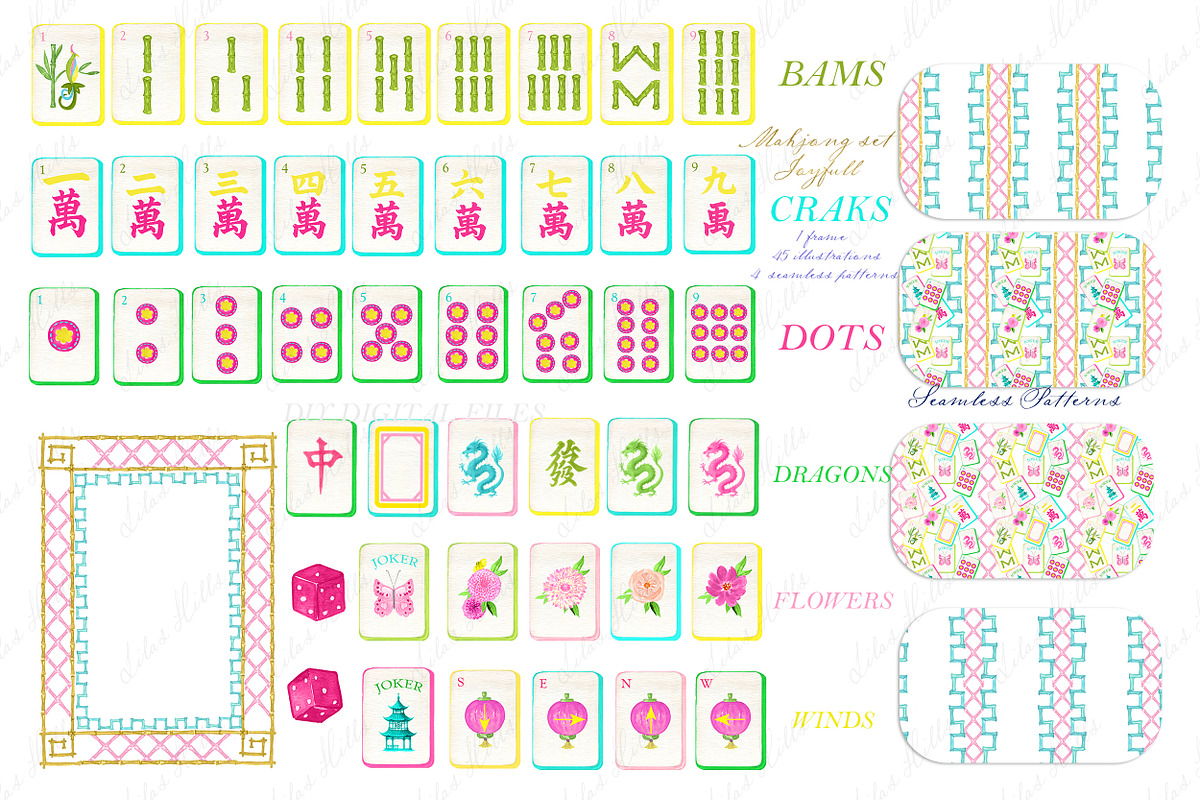 Mahjong Set PNG Watercolor DIY, an Illustration by LABFcreations (Photo 2 of 4)