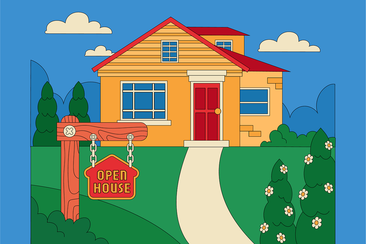 Flat Open House Full Illustration, an Illustration by graphicook