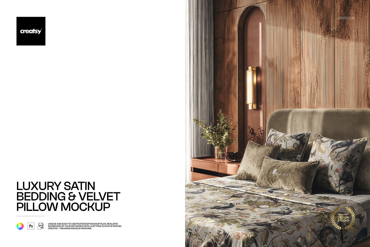 Luxury Satin Bedding Mockup, a Household Mockup by creatsy5 (Photo 1 of 6)
