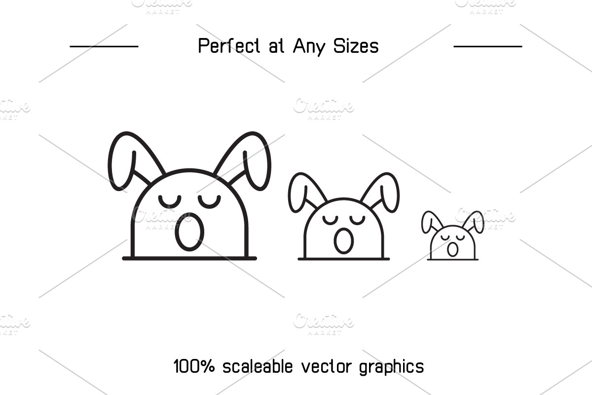 Yawning and Amazed Rabbit Emojis Set, an Outline Icon by Designfour (Photo 7 of 7)
