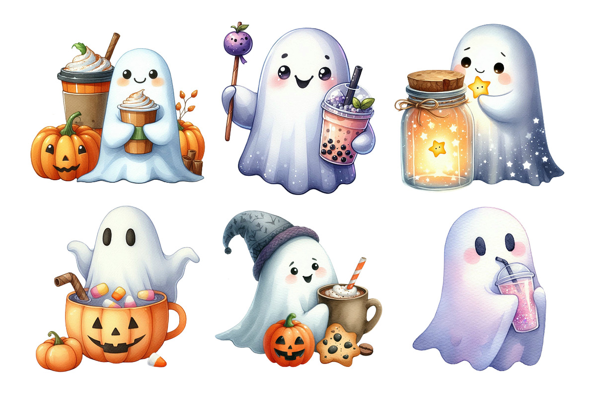 Cute Ghost Drinking Drink Clipart, an Illustration by Daily.Designs (Photo 5 of 5)